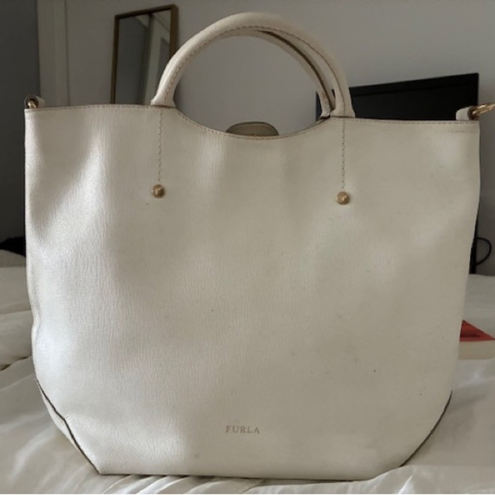 Furla White Structured Tote Bag with Minimalist Design- good used condition